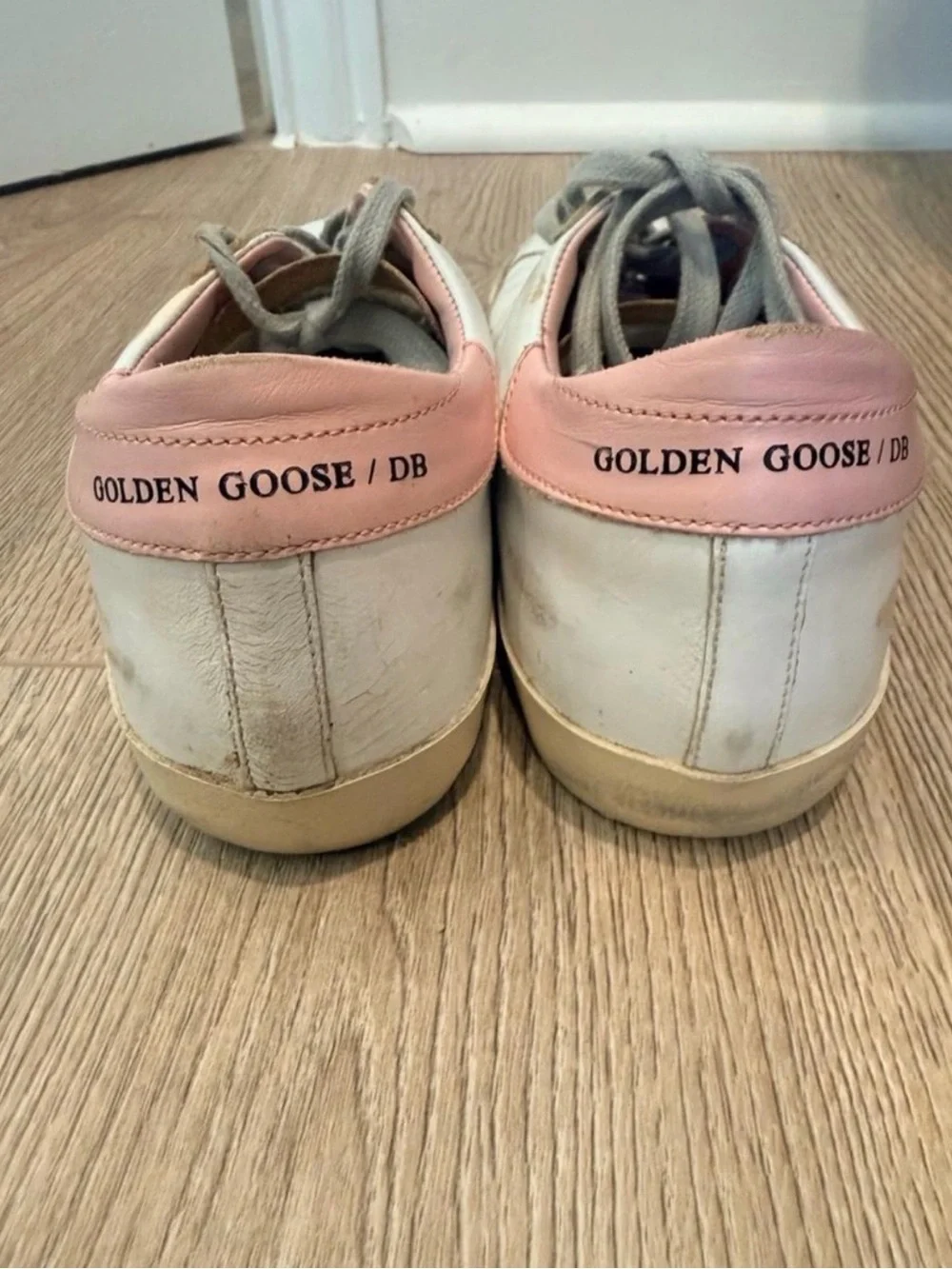 Golden Goose Superstar Sneakers with Pink Trim and Gray Star
